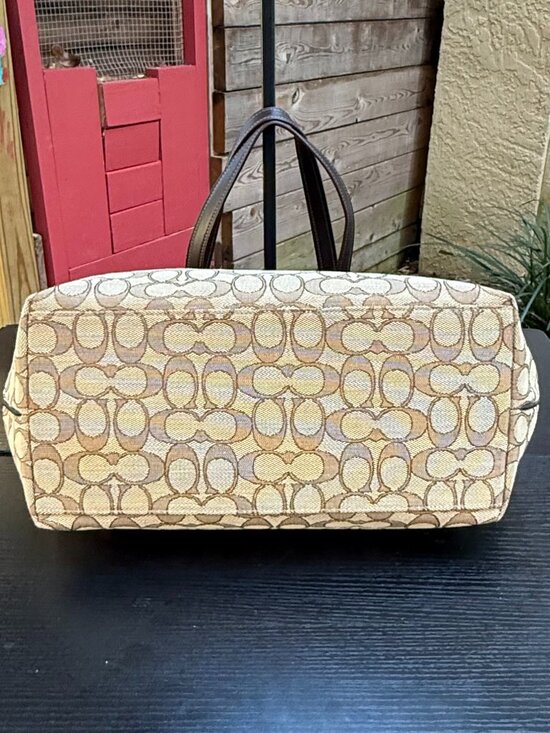 COACH TAYLOR SIGNATURE JACQUARD MONOGRAM CANVAS LEATHER TOTE SHOULDER BAG BROWN - Picture 11 of 15